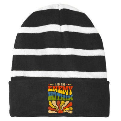 I Am The Enemy Within America Funny I Am The Enemy Within Striped Beanie with Solid Band