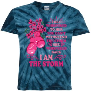 I Am The Storm Fight Breast Cancer Awareness Quote Kids Tie-Dye T-Shirt