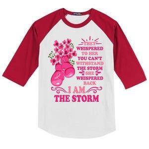 I Am The Storm Fight Breast Cancer Awareness Quote Kids Colorblock Raglan Jersey