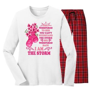 I Am The Storm Fight Breast Cancer Awareness Quote Women's Long Sleeve Flannel Pajama Set 