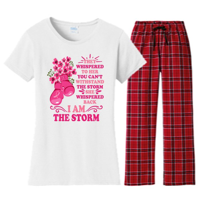 I Am The Storm Fight Breast Cancer Awareness Quote Women's Flannel Pajama Set