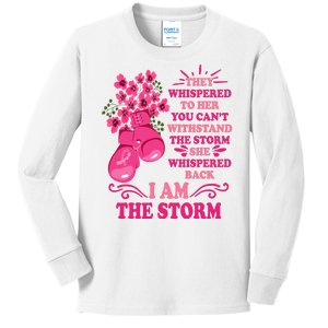 I Am The Storm Fight Breast Cancer Awareness Quote Kids Long Sleeve Shirt