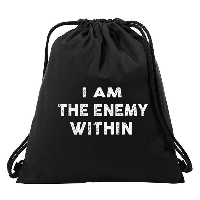 I Am The Enemy Within Pun Drawstring Bag