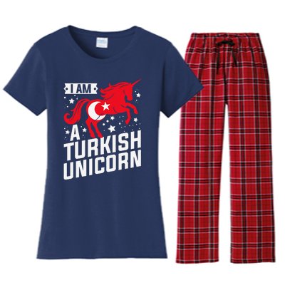 Iam A Turkish Unicorn Flag Design Tourist Souvenir Women's Flannel Pajama Set