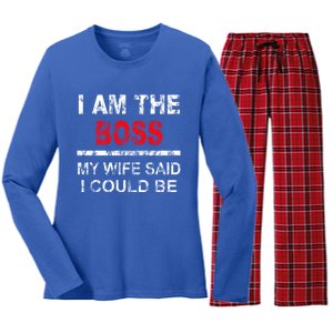 I Am The Boss Funny Gift My Wife Said I Could Be Funny Gift Women's Long Sleeve Flannel Pajama Set 