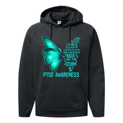 I Am The Storm PTSD Awareness Butterfly Performance Fleece Hoodie