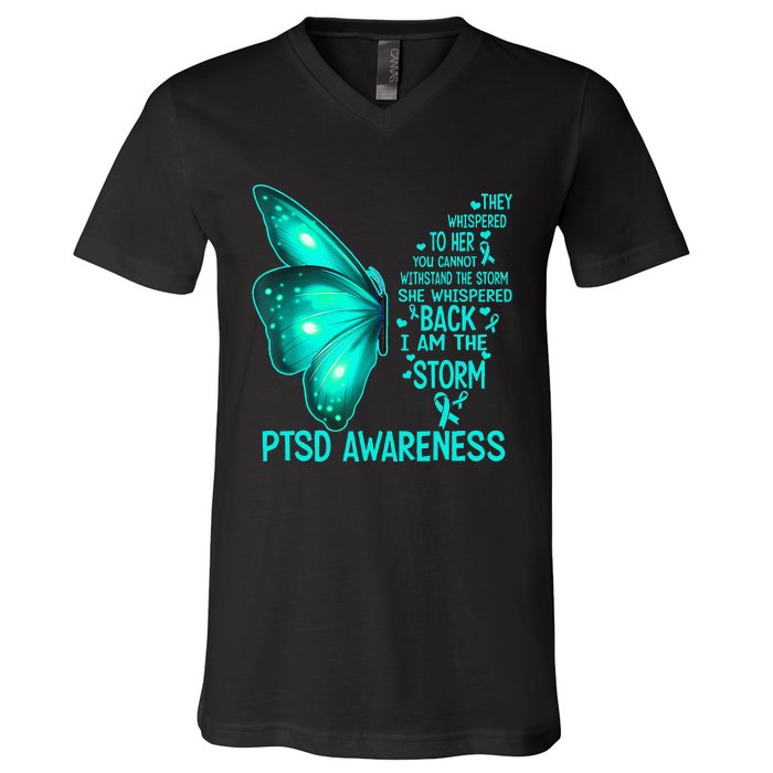 I Am The Storm PTSD Awareness Butterfly V-Neck T-Shirt