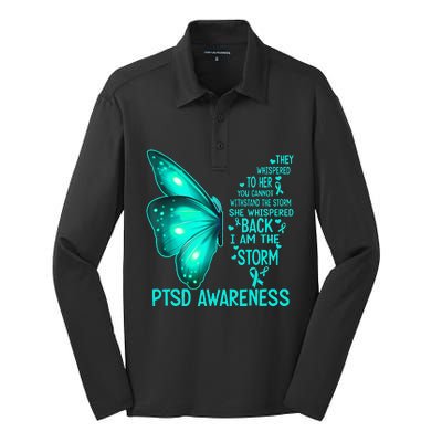 I Am The Storm PTSD Awareness Butterfly Silk Touch Performance Long Sleeve Polo