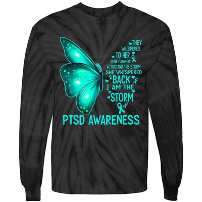 I Am The Storm PTSD Awareness Butterfly Tie-Dye Long Sleeve Shirt