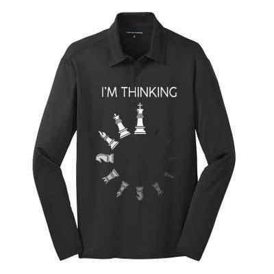 I am Thinking Chess Pieces I'm Thinking Chess Player Lover Silk Touch Performance Long Sleeve Polo