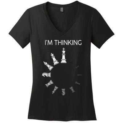 I am Thinking Chess Pieces I'm Thinking Chess Player Lover Women's V-Neck T-Shirt