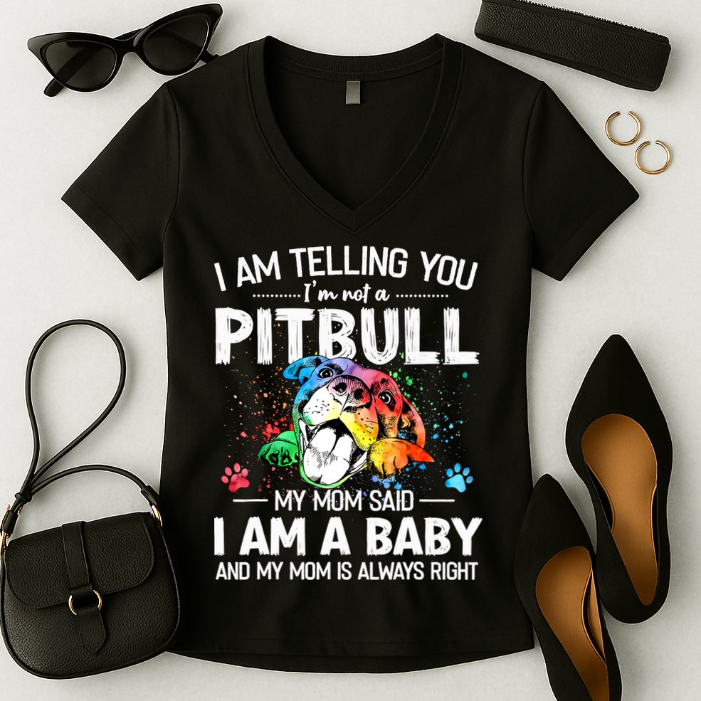I Am Telling You I'm Not A Pitbull Dog I Am A Baby And My Mom Is Always Right Women's V-Neck T-Shirt