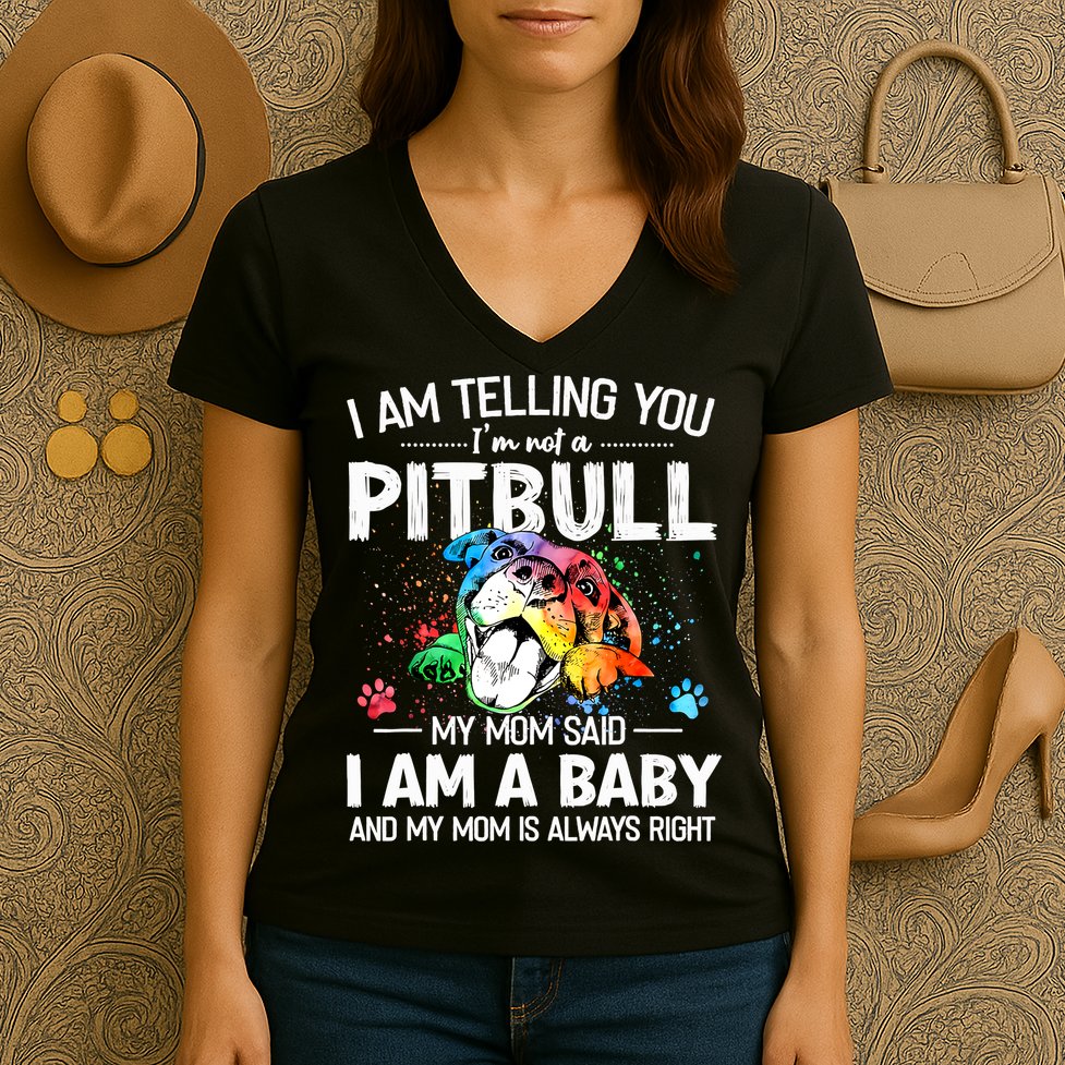 I Am Telling You I'm Not A Pitbull Dog I Am A Baby And My Mom Is Always Right Women's V-Neck T-Shirt