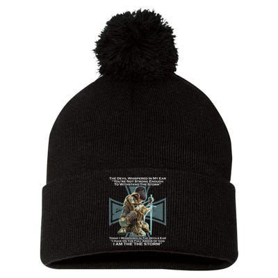 I Am The Storm Female Knight Warrioress Pom Pom 12in Knit Beanie
