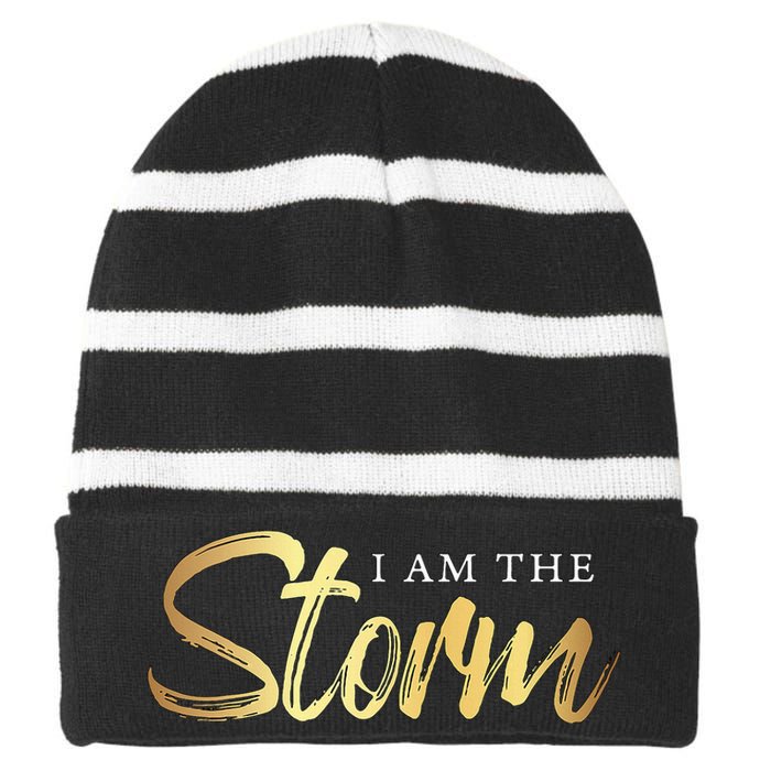 I Am The Storm Striped Beanie with Solid Band