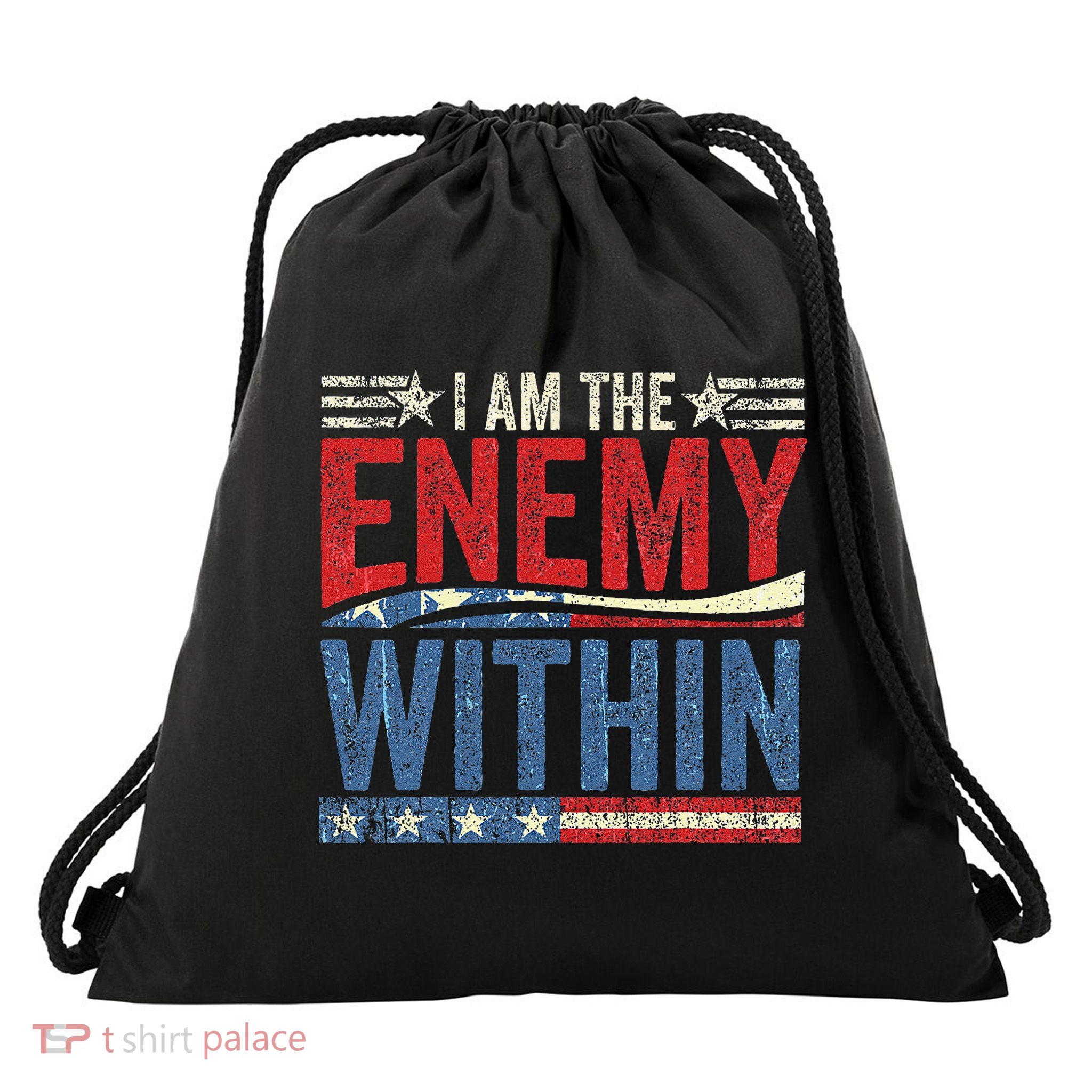 I Am The Enemy Within Pun Drawstring Bag