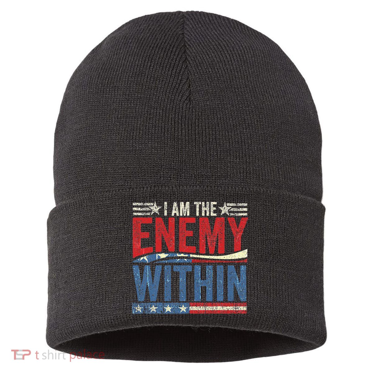I Am The Enemy Within Pun Sustainable Knit Beanie