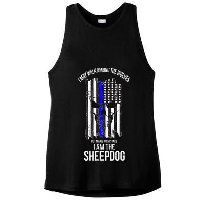 I Am The Sheepdog I Walk Among The Wolves Police Ladies PosiCharge Tri-Blend Wicking Tank
