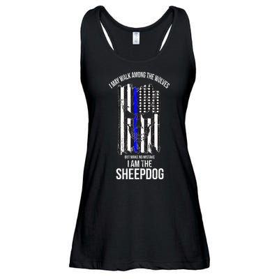 I Am The Sheepdog I Walk Among The Wolves Police Ladies Essential Flowy Tank