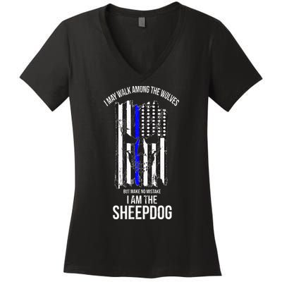 I Am The Sheepdog I Walk Among The Wolves Police Women's V-Neck T-Shirt