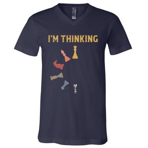 I Am Thinking Chess Pieces IM Thinking Chess Player Lover V-Neck T-Shirt