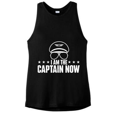 I Am The Captain Now Airplane Aircraft Lover Airline Pilot Ladies PosiCharge Tri-Blend Wicking Tank