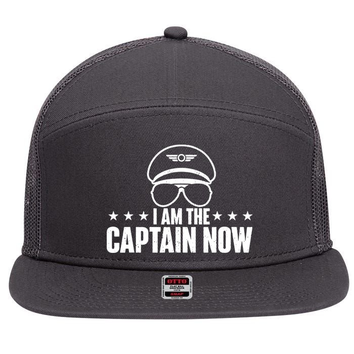 I Am The Captain Now Airplane Aircraft Lover Airline Pilot 7 Panel Mesh Trucker Snapback Hat