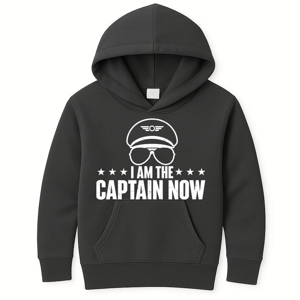 I Am The Captain Now Airplane Aircraft Lover Airline Pilot Kids Hoodie