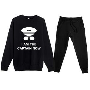 I Am The Captain Now Funny Pilot Premium Crewneck Sweatsuit Set