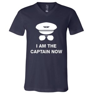 I Am The Captain Now Funny Pilot V-Neck T-Shirt