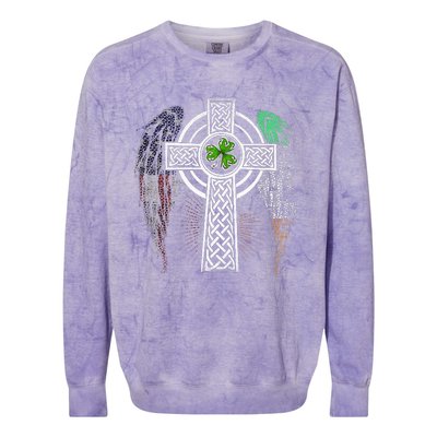 Irish American USA Flag Celtic Cross St Patricks Day Colorblast Crewneck Sweatshirt