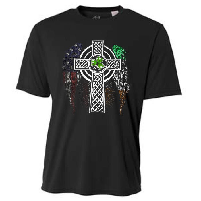 Irish American USA Flag Celtic Cross St Patricks Day Cooling Performance Crew T-Shirt