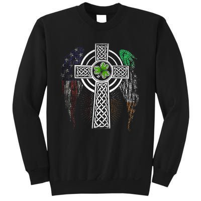 Irish American USA Flag Celtic Cross St Patricks Day Sweatshirt