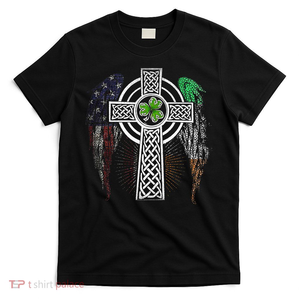 Irish American USA Flag Celtic Cross St Patricks Day T-Shirt