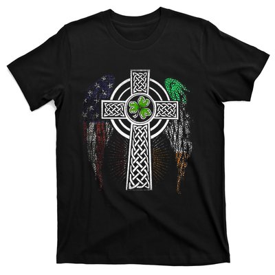 Irish American USA Flag Celtic Cross St Patricks Day T-Shirt