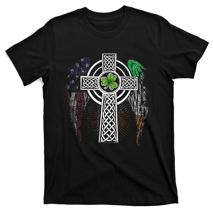 Irish American USA Flag Celtic Cross St Patricks Day T-Shirt