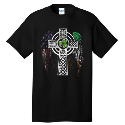 Irish American USA Flag Celtic Cross St Patricks Day Tall T-Shirt