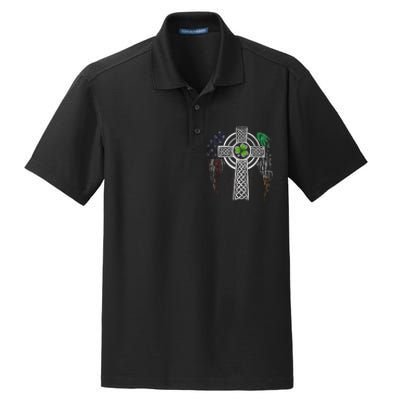 Irish American USA Flag Celtic Cross St Patricks Day Dry Zone Grid Polo