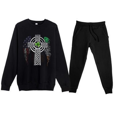 Irish American USA Flag Celtic Cross St Patricks Day Premium Crewneck Sweatsuit Set