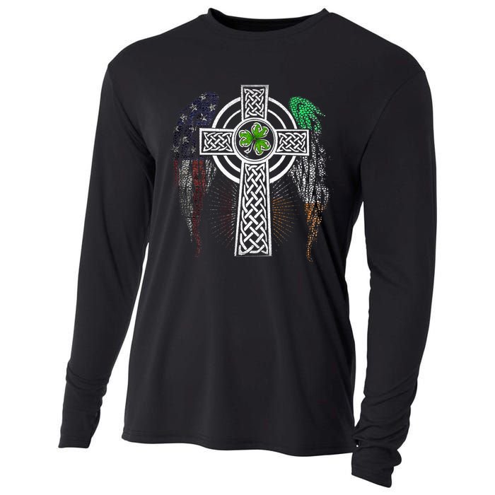 Irish American USA Flag Celtic Cross St Patricks Day Cooling Performance Long Sleeve Crew