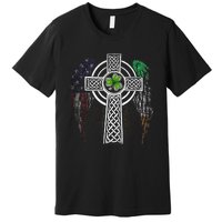 Irish American USA Flag Celtic Cross St Patricks Day Premium T-Shirt