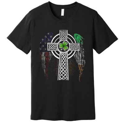 Irish American USA Flag Celtic Cross St Patricks Day Premium T-Shirt