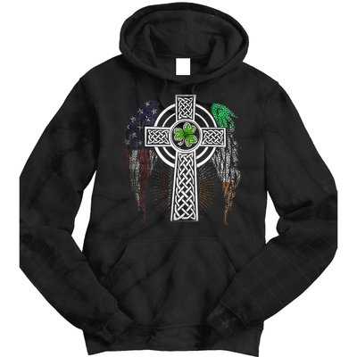 Irish American USA Flag Celtic Cross St Patricks Day Tie Dye Hoodie