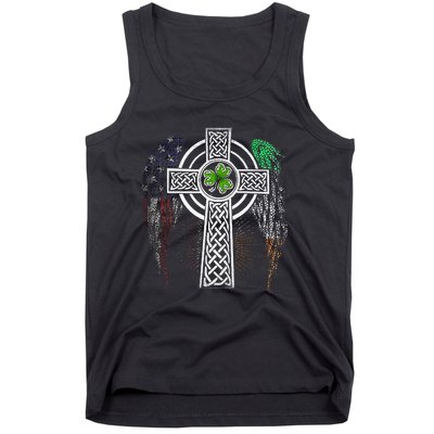 Irish American USA Flag Celtic Cross St Patricks Day Tank Top