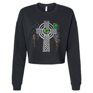 Irish American USA Flag Celtic Cross St Patricks Day Cropped Pullover Crew