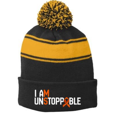 I Am Unstoppable Multiple Sclerosis Ms Awareness Stripe Pom Pom Beanie