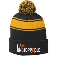 I Am Unstoppable Multiple Sclerosis Ms Awareness Stripe Pom Pom Beanie