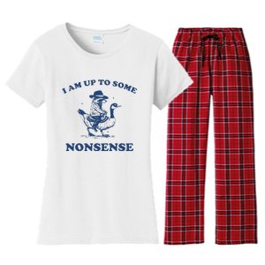 I Am Up To Some Nonsense Funny Goose Raccoon Sarcasm Women's Flannel Pajama Set