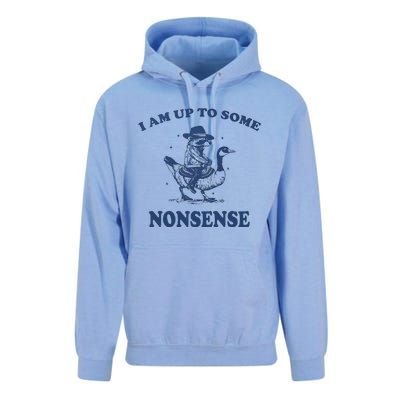 I Am Up To Some Nonsense Funny Goose Raccoon Sarcasm Saying Unisex Surf Hoodie