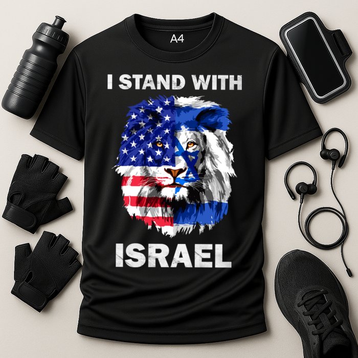 Israel And Usa Flag Lion | I Stand With Israel Cooling Performance Crew T-Shirt